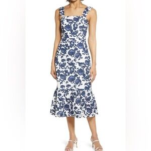 ADELYN RAE  Floral Burnout Cotton Midi Dress - Blue
